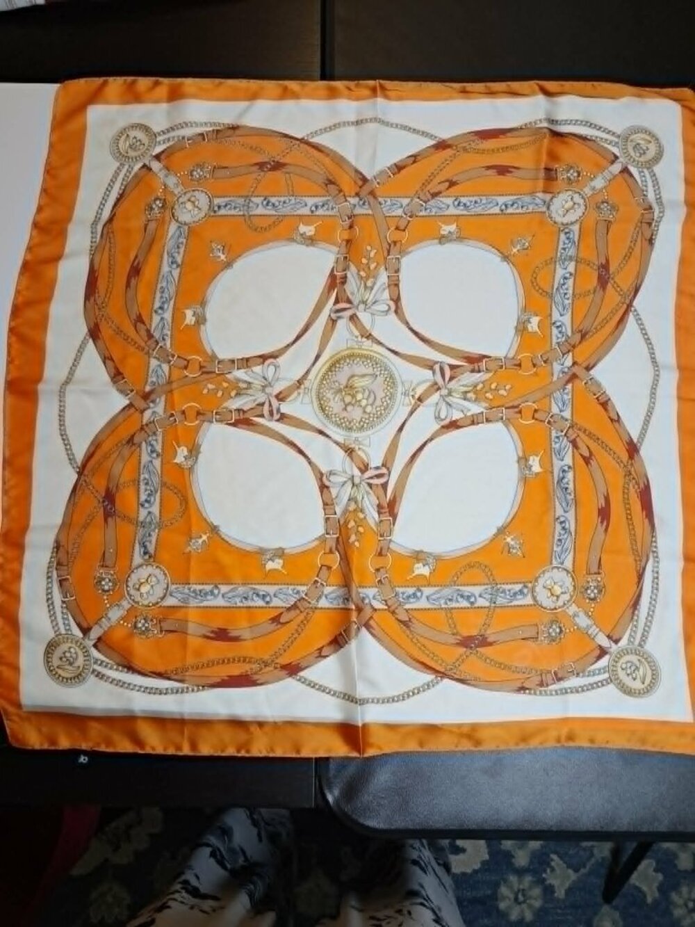 Orange Equestrian Chain Belt Print Scarf - Picture 3 of 6